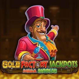 Gold Factory Jackpots Mega Moolah casino game by Aurum Signature Studios – featured logo at Cazeus Casino